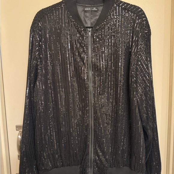 SHEIN Glittering Black Bomber Jacket - Picture 1 of 4